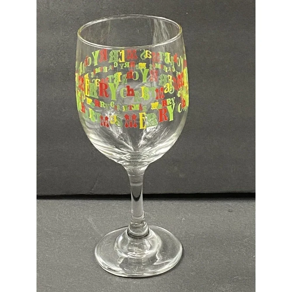 VTG Y2K Merry Christmas Libbey Wine Glasses Lot of 2 Holiday Barware‎ Red Green